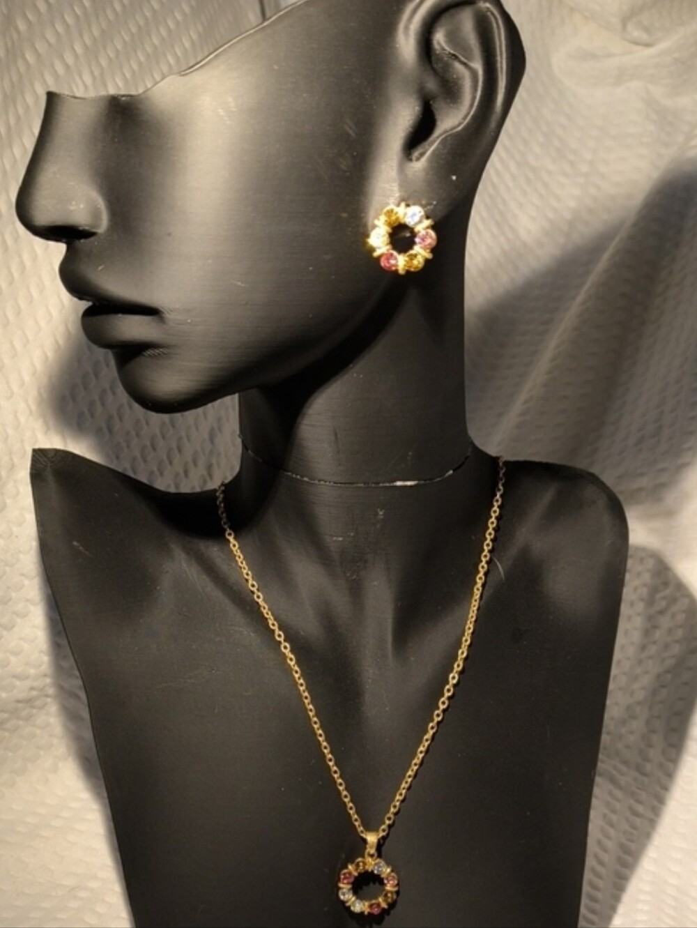 Plunder Gold-Tone Floral Crystal Necklace & Earrings - SET - Picture 3 of 3